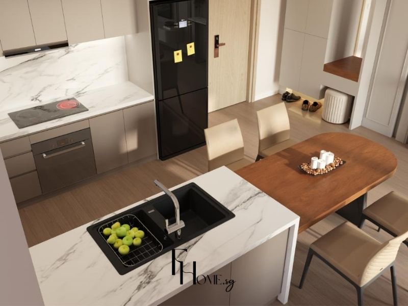 Quy tắc phối màu 60-30-10 cho khu bếp và bàn ăn căn hộ chung cư