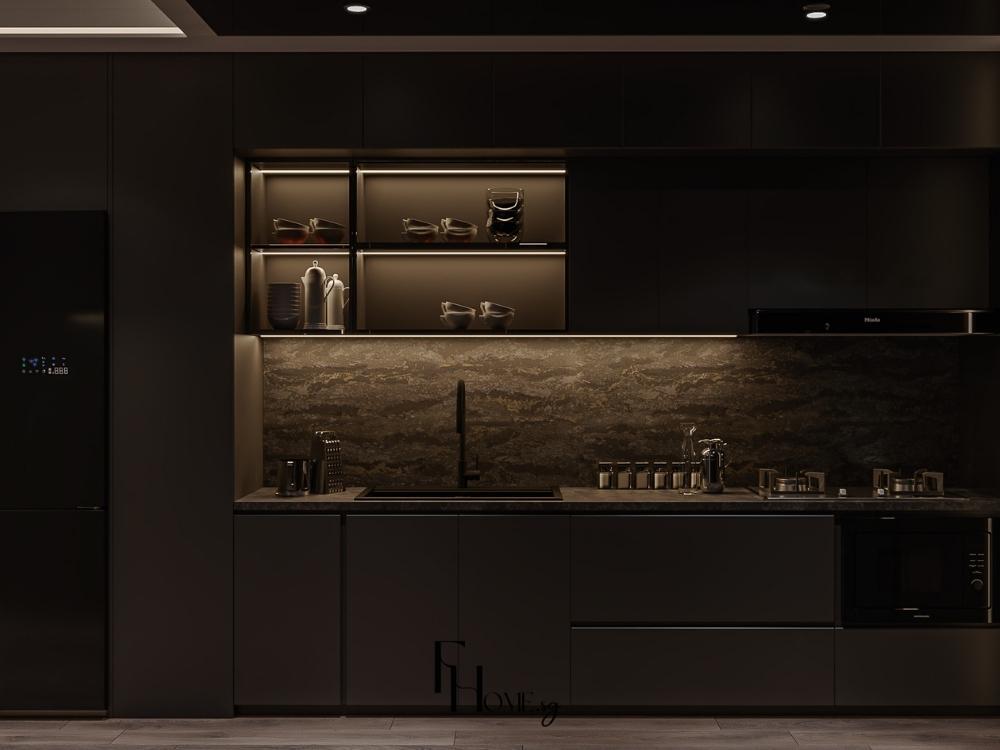 Phòng bếp chung cư 60m² với đảo bếp và nội thất hiện đại