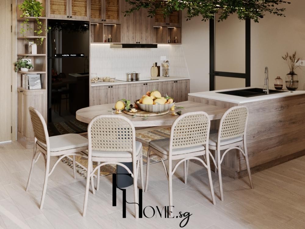 Phòng bếp nhà phố 4x16m thiết kế theo dạng chữ I, tối ưu tam giác chức năng bếp, chậu rửa, tủ lạnh