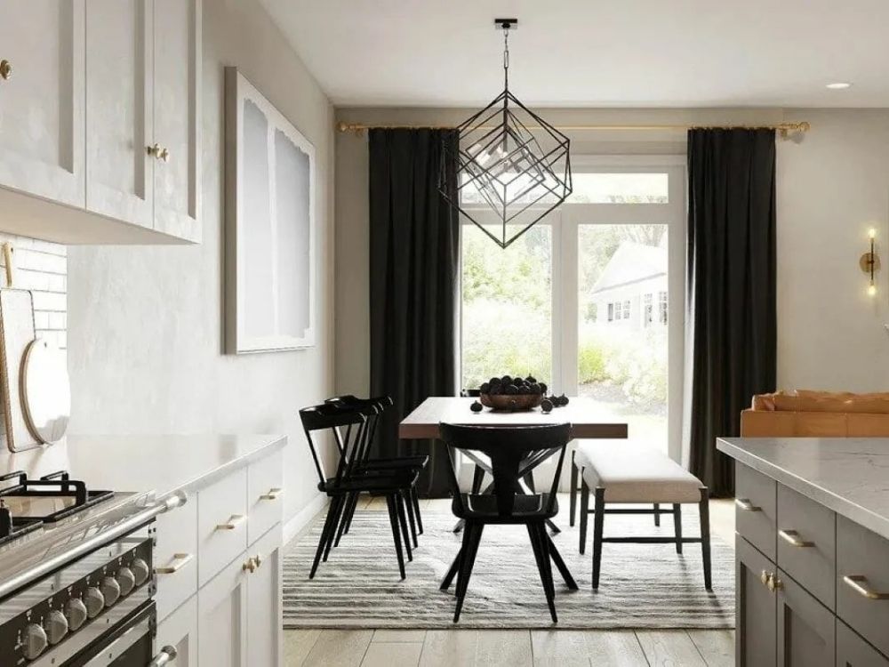 Phòng bếp nhà phố nhỏ thiết kế Contemporary liên thông phòng khách