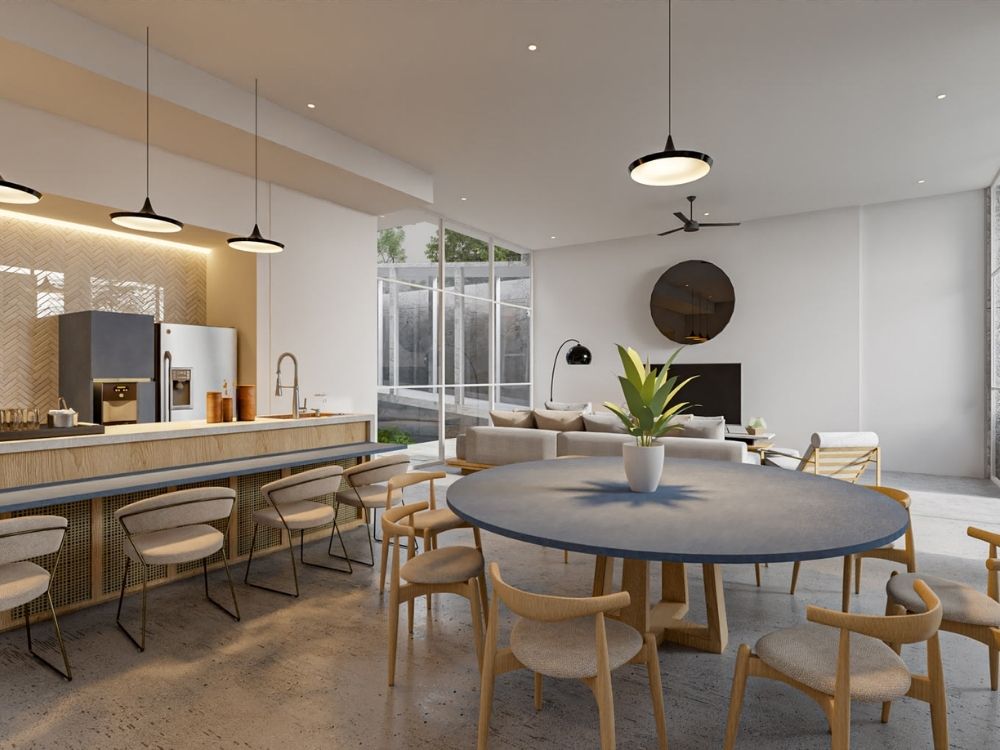 Phòng bếp nhà phố nhỏ thiết kế Scandinavian với tủ bếp gỗ sáng màu