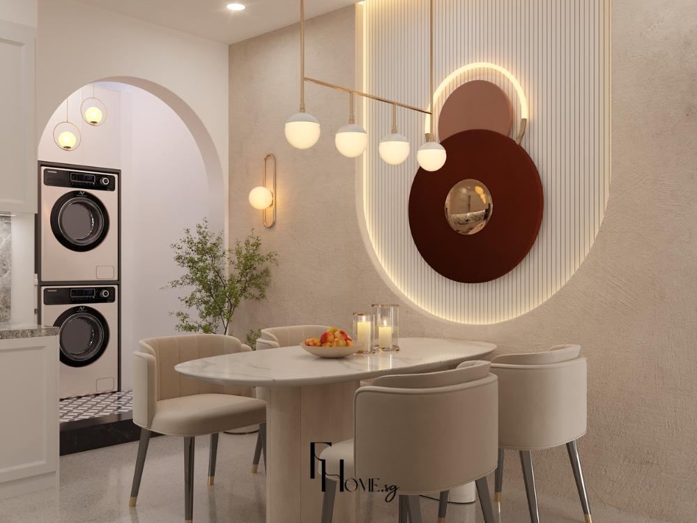 Phòng bếp nhà phố phong cách wabi sabi thông với gian giặt giũ vừa thuận tiện vừa mang cảm giác gần gũi