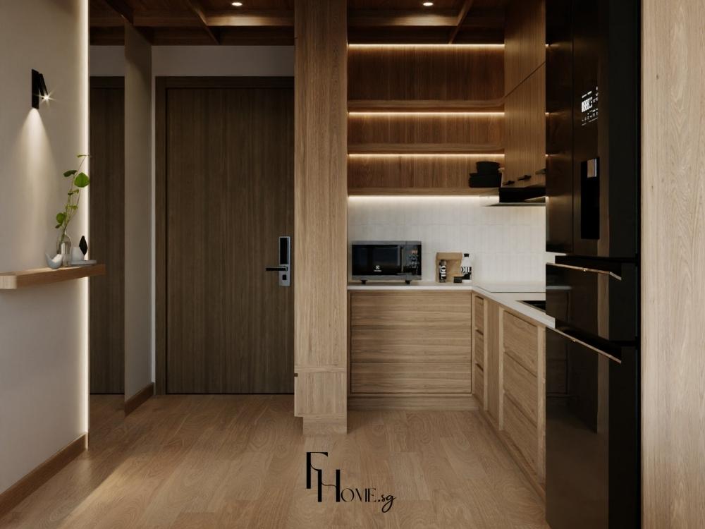 Phòng bếp phong cách Japandi với vật liệu gỗ tự nhiên