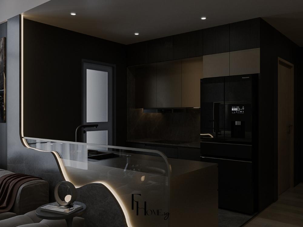 Phòng bếp phong cách Luxury sử dụng các chi tiết tinh xảo với tông màu đen chủ đạo