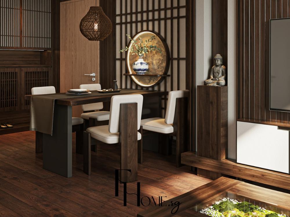 Phòng bếp phong cách Nhật Bản sử dụng ánh sáng tự nhiên chan hòa, các khu vực chức năng được sắp xếp khoa học