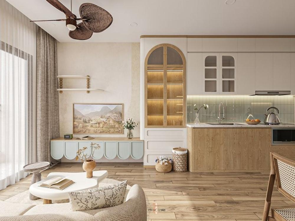 Phòng bếp phong cách Scandinavian với gỗ sáng màu, đá và gam trắng – be