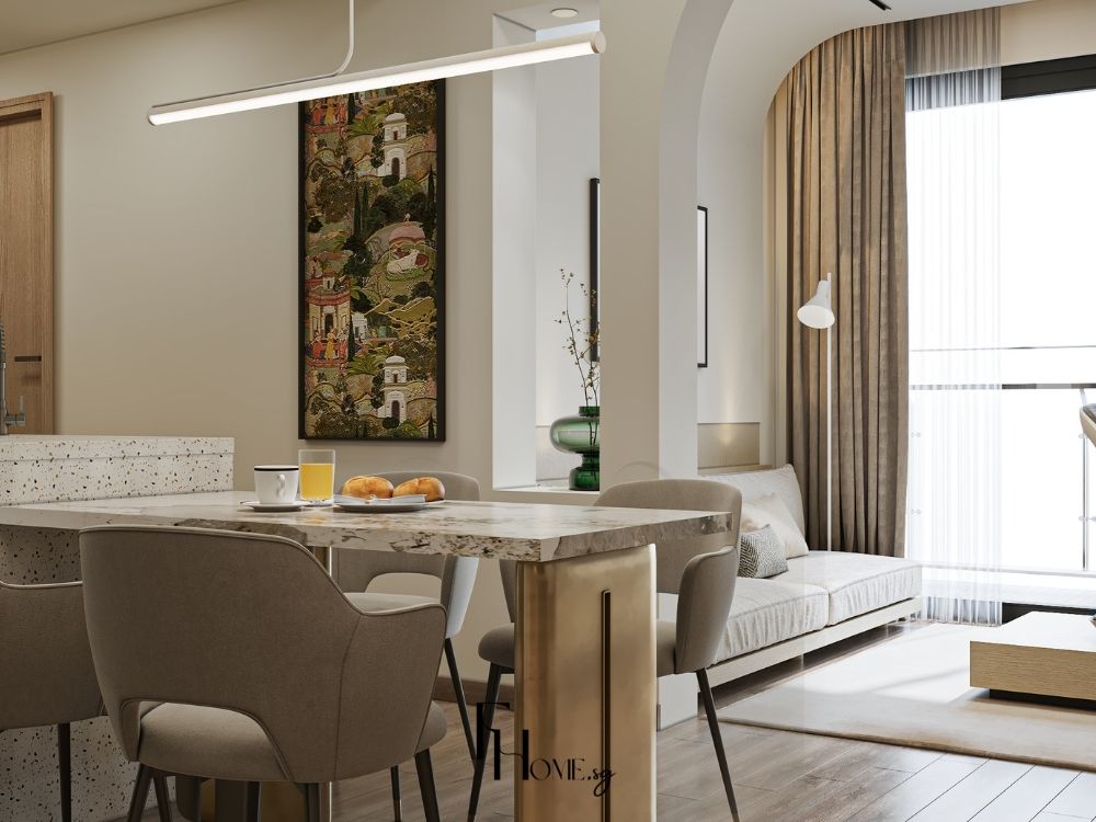 Phòng bếp phong cách Tối giản với các chi tiết tối giản và không gian mở