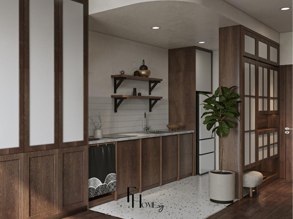 Phòng bếp phong cách Tropical liên thông phong khách tôi ưu không gian