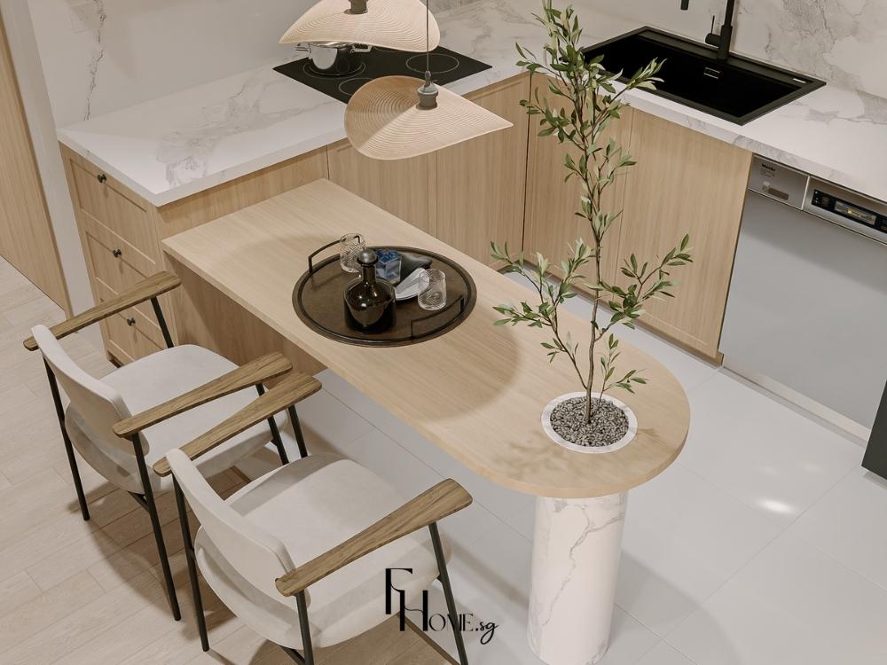 Phòng bếp phong cách Wabi Sabi kết hợp bàn ăn