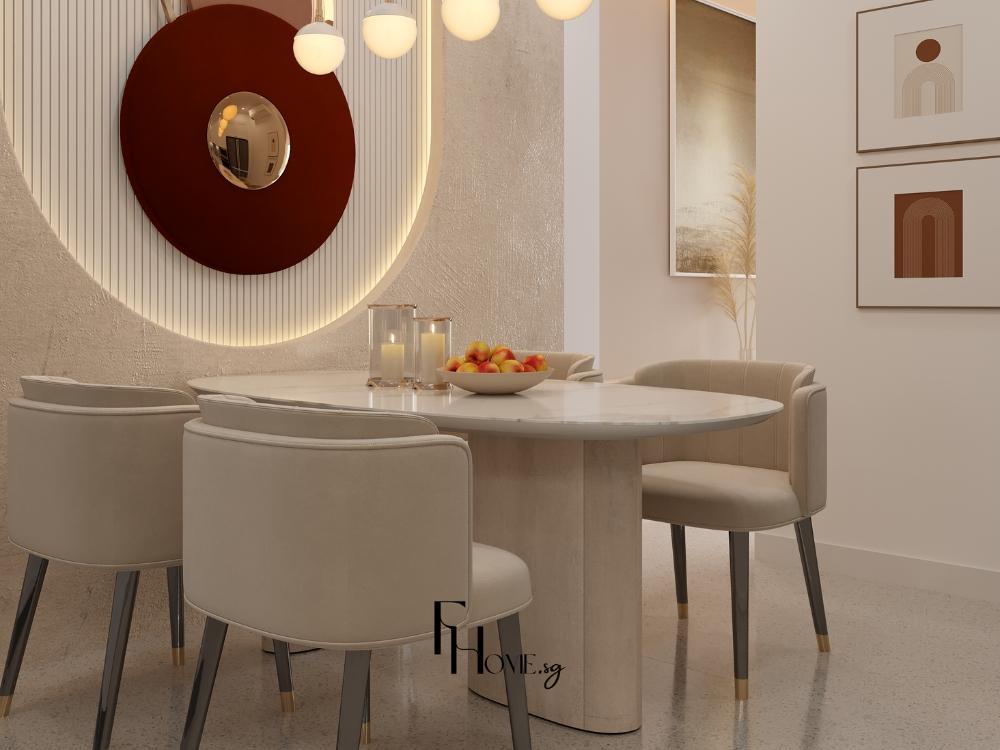 Phòng bếp phong cách Wabi Sabi với chất liệu gỗ tự nhiên và đá thô, tông màu nâu, xám, be hài hòa