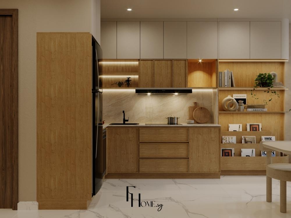 Phòng bếp phong cách Wabi Sabi với màu sắc tự nhiên, vật liệu gỗ