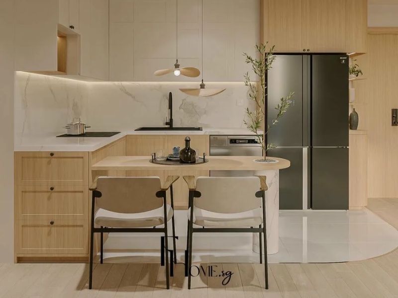 Phòng bếp thiết kế nội thất chung cư 65m2 phong cách Wabi Sabi