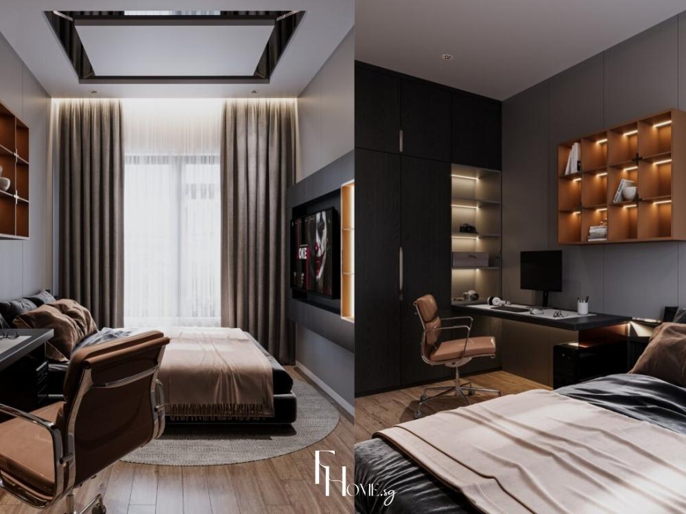 Phòng ngủ thoải mái, đầy đủ tiện nghi, có thể tích hợp phòng thay đồ hoặc khu vực giải trí riêng.