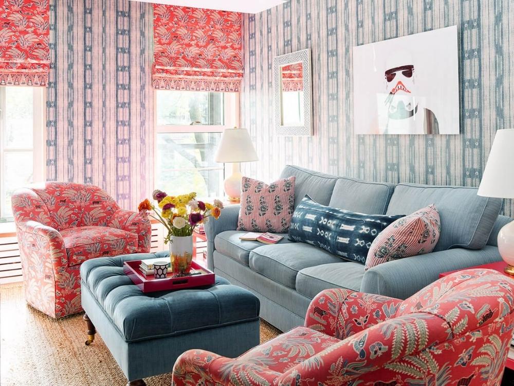 Phòng khách Grandmillennial sử dụng chi tiết vintage pha hiện đại, mang vẻ hoài niệm nhưng trẻ trung