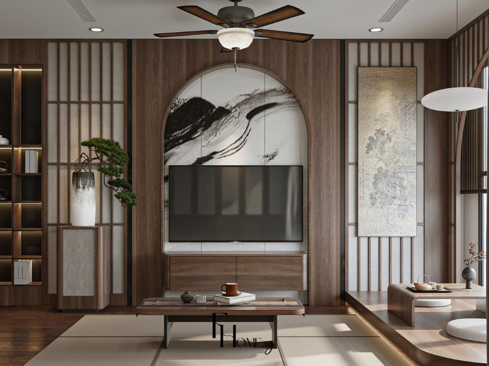 Phòng khách Nhật Bản với bàn trà thấp