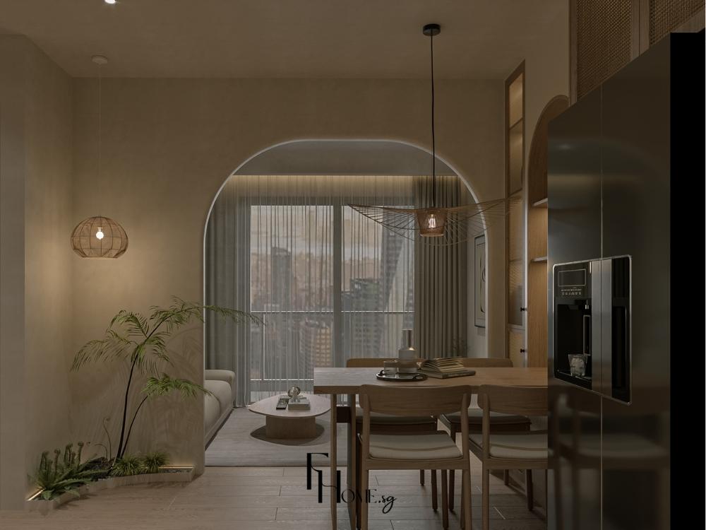 Phòng khách Nhật Bản với bảng màu nâu gỗ chủ đạo