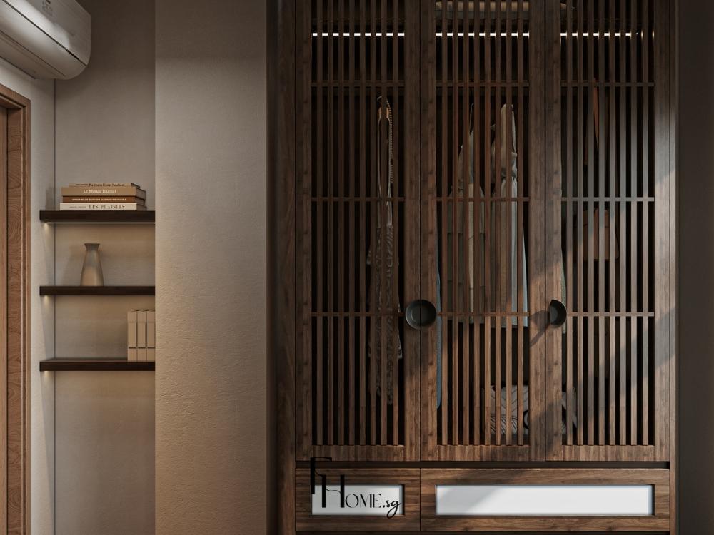 Phòng khách Nhật Bản với nội thất vuông vắn, góc cạnh rõ ràng