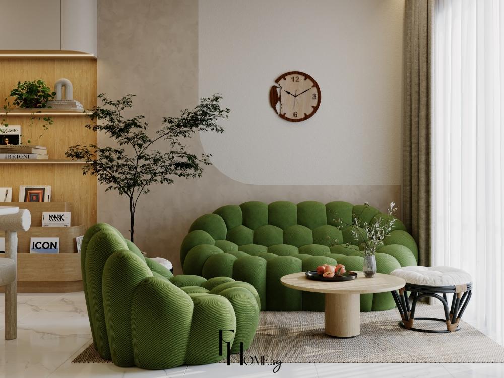 Phòng khách Wabi Sabi sử dụng ánh sáng tự nhiên