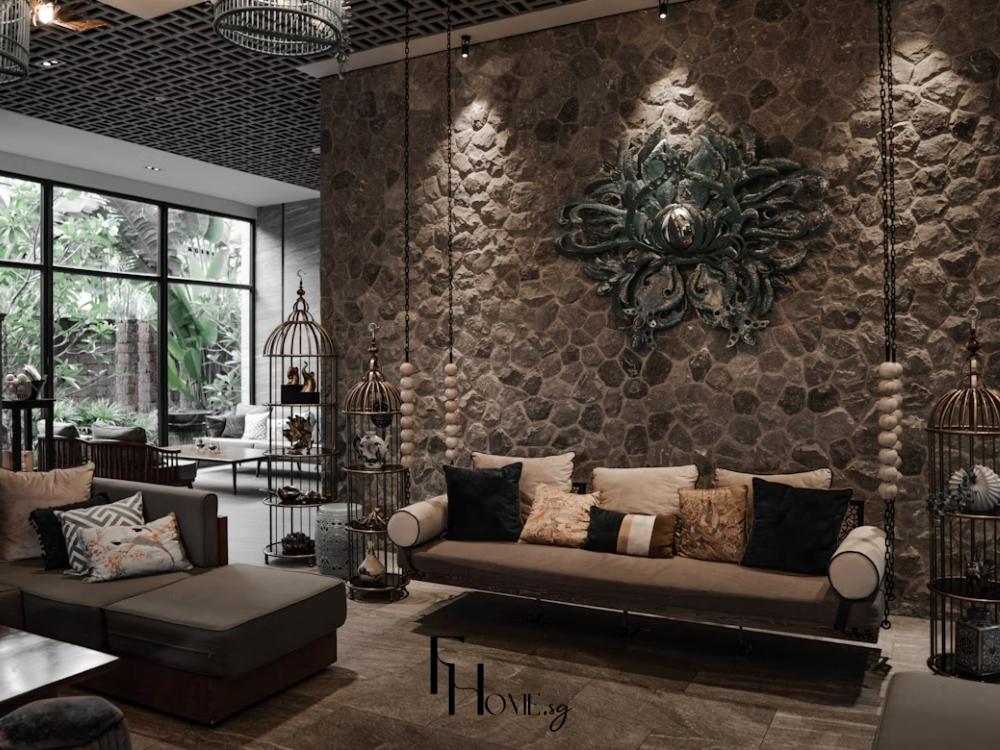 Phòng khách biệt thự sử dụng vật liệu bền vững, thân thiện môi trường, mang không gian xanh, an toàn và sang trọng cho gia đình