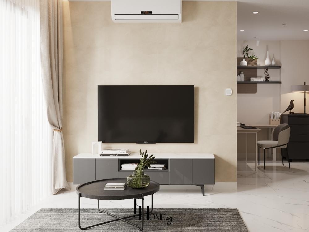 Phòng khách căn hộ 1 phòng ngủ với TV treo tường