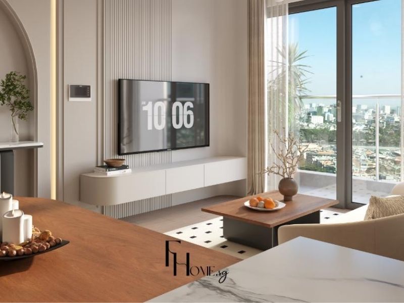 Phối màu 60-30-10 cho phòng khách chung cư với tone be ấm áp