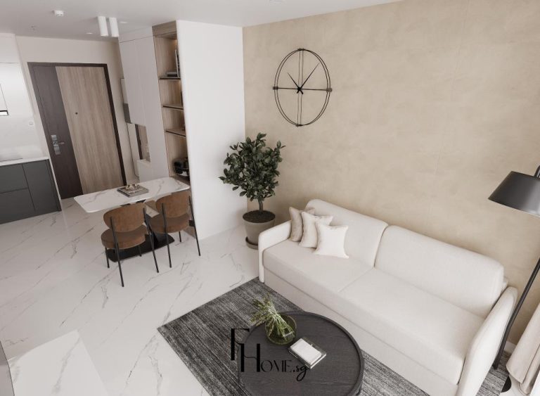 Phòng khách nhà phố 65m2 phong cách hiện đại