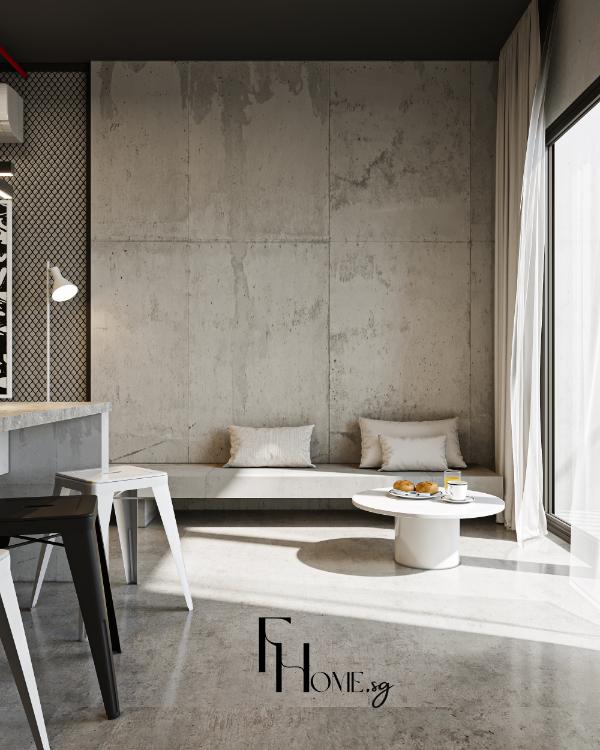 Phòng khách căn hộ Vinhomes Grand Park 59m2 phong cách Brutalism view 2