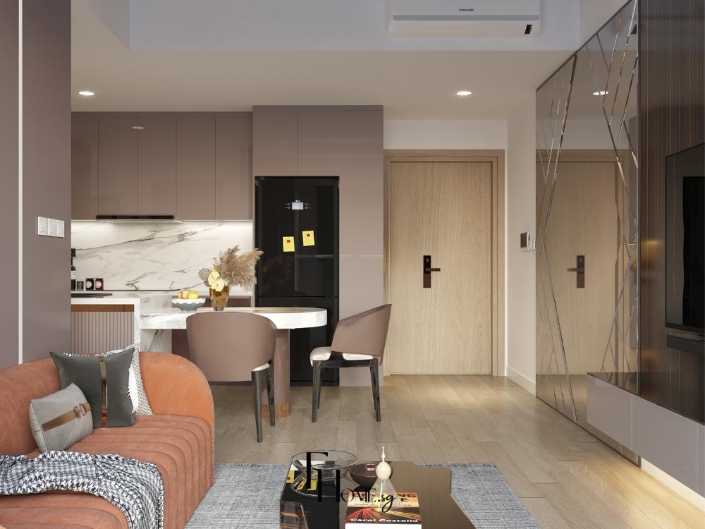 Phòng khách căn hộ cho thuê tích hợp phòng bếp tối ưu