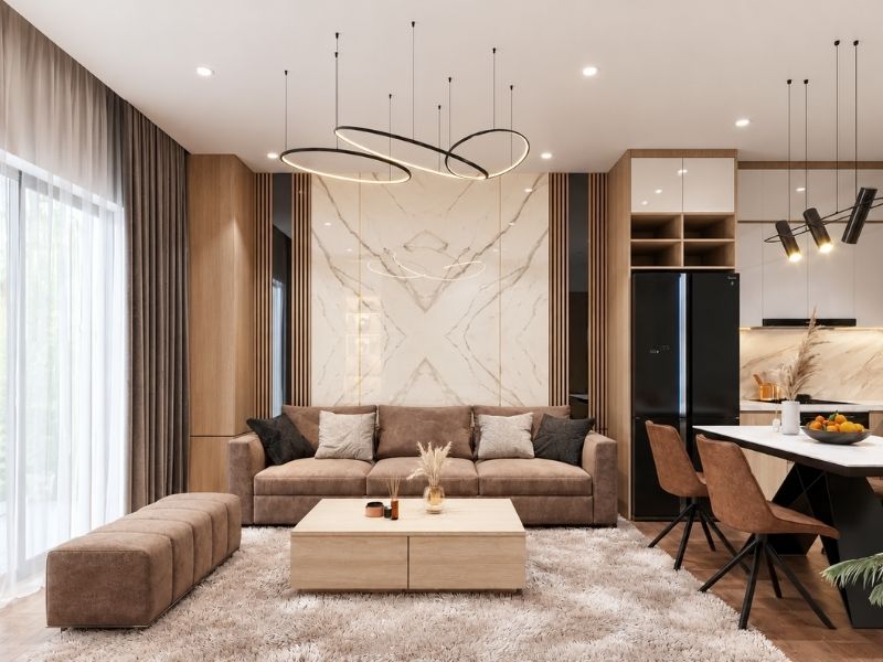 Thiết kế ánh sáng đa tầng cho phòng khách chung cư hiện đại