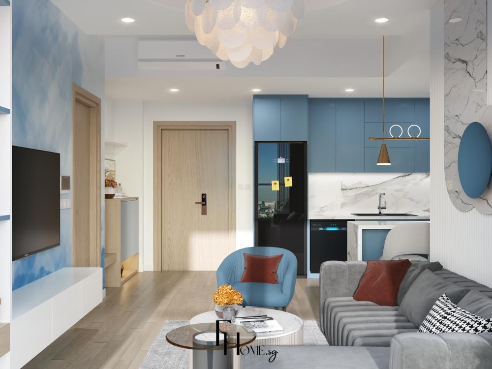 Phòng khách căn hộ chung cư 2 phòng ngủ phong cách hiện đại