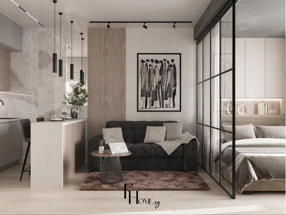 Phòng khách chung cư 20m² với nội thất gấp gọn và dễ di chuyển