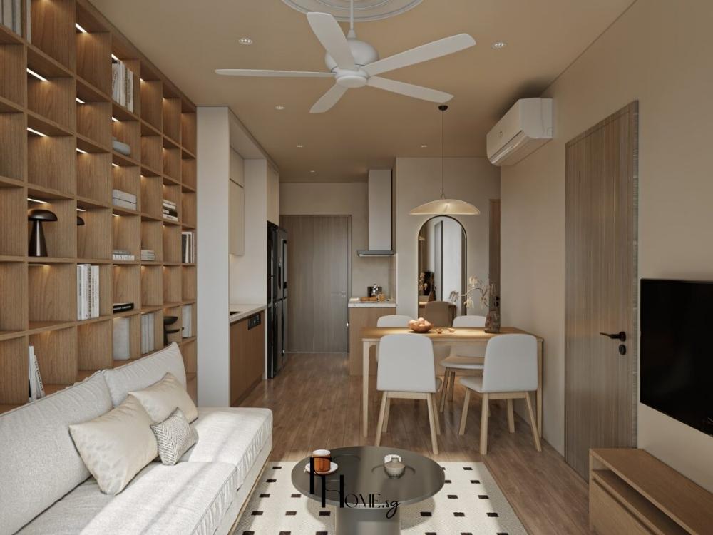 Phòng khách chung cư 25m² với nội thất phù hợp, gam màu sáng giúp tối ưu ánh sáng tự nhiên