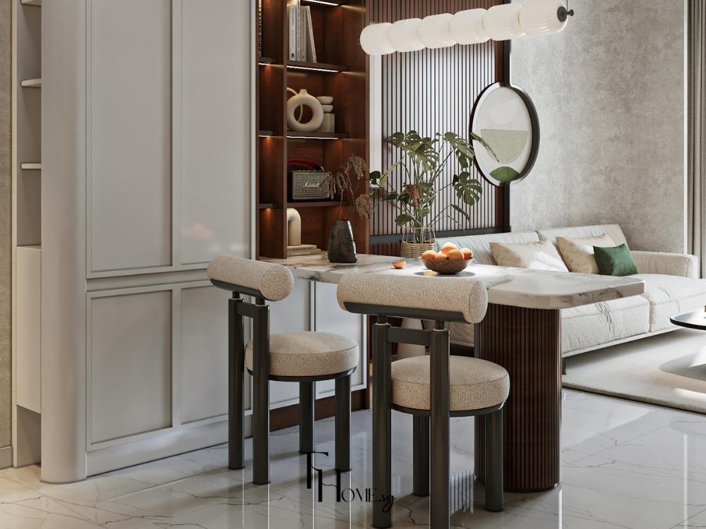 Phòng khách chung cư 40m² với thiết kế giúp di chuyển thuận tiện và tạo không gian thư giãn