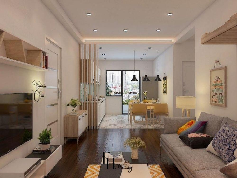 Phòng khách chung cư mini 17m² với thiết kế tối giản và không gian sống tối ưu
