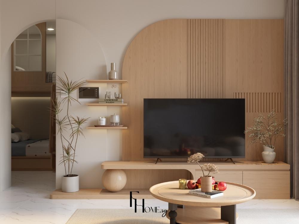 Phòng khách chung cư phong cách Wabi Sabi với không gian chân thật và gần gũi