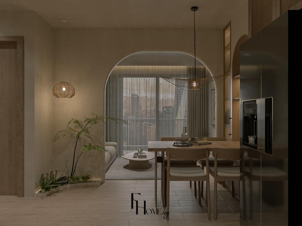 Phòng khách chung cư với vách ngăn, tạo không gian riêng tư và thêm phần thẩm mỹ cho căn phòng