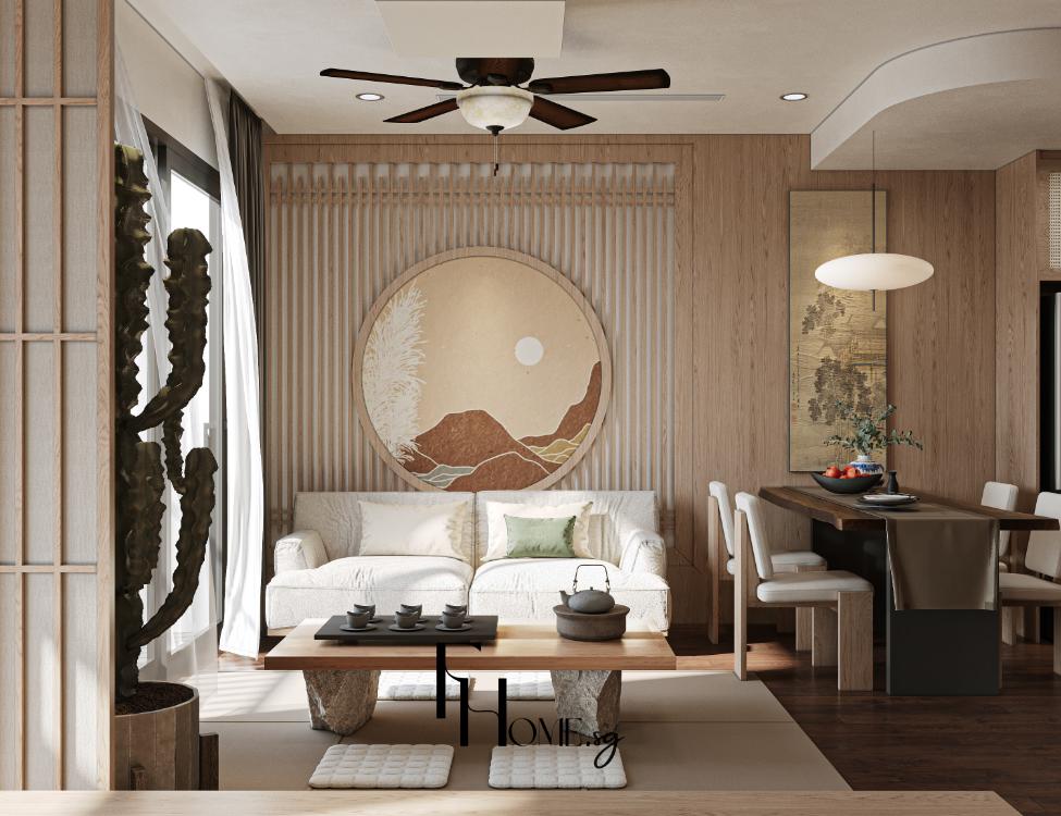 Phòng khách dự án chung cư Vinhomes Grand Park 54m2 phong cách Japandi