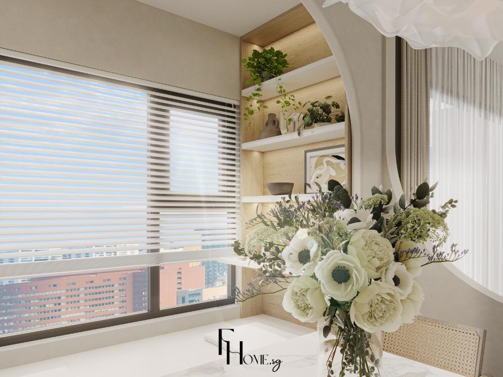 Phòng khách được thiết kế với cửa sổ lớn