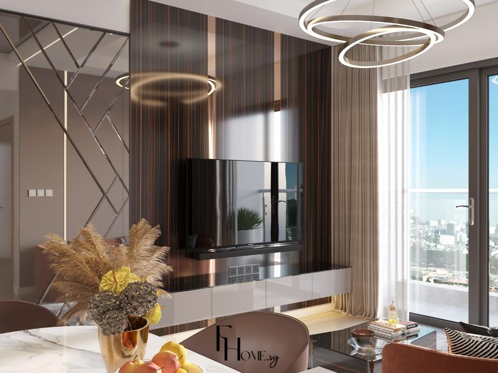 Phòng khách hướng Nam với cửa sổ lớn và ban công, tối ưu tầm nhìn và ánh sáng cho cả gia đình