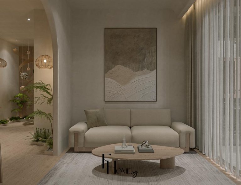 Phòng khách liền phòng bếp dự án chung cư Vinhomes Grand Park 54m2 phong cách Japandi x Zen