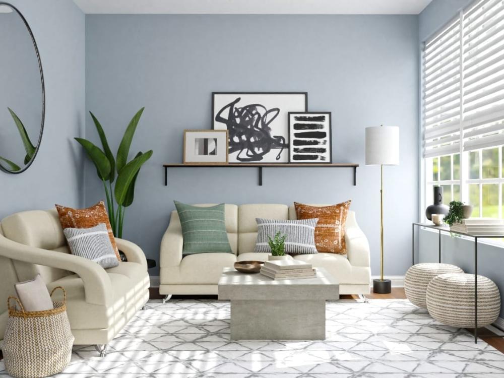 Phòng khách nhà phố 4x16m với bố trí tuyến tính dọc theo hai bên tường, nội thất nhỏ gọn và đa năng