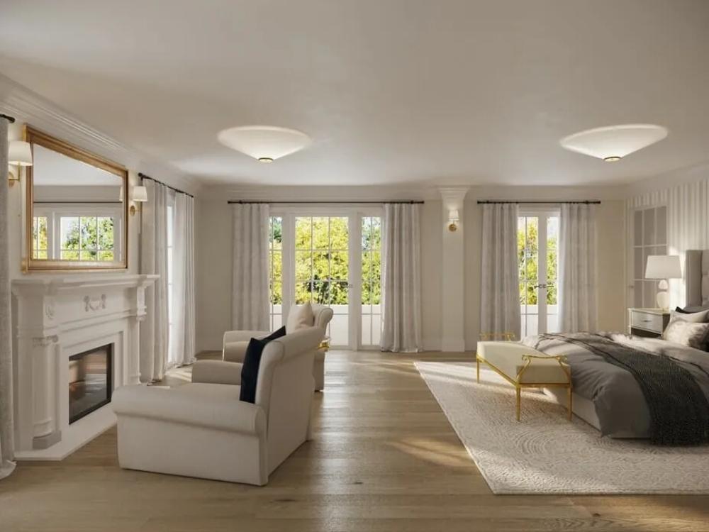 Phòng khách nhà phố 90m² phong cách Tân cổ điển bố trí gọn gàng, tập trung vào chi tiết phào chỉ tinh tế