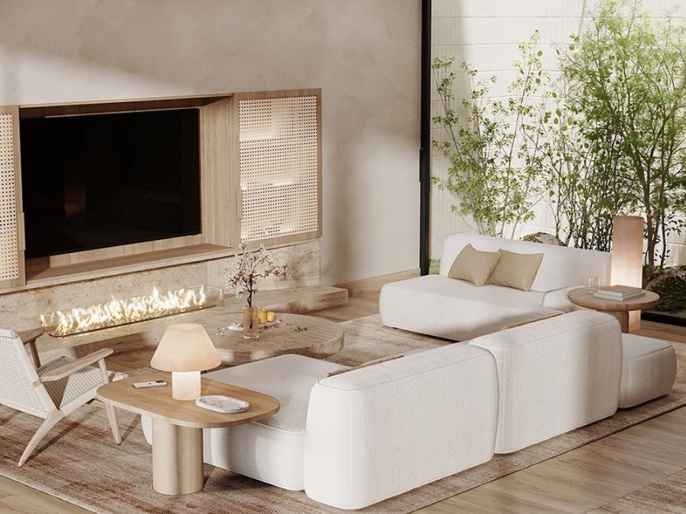 Phòng khách nhà phố nhỏ Nhật Bản với bàn trà thấp