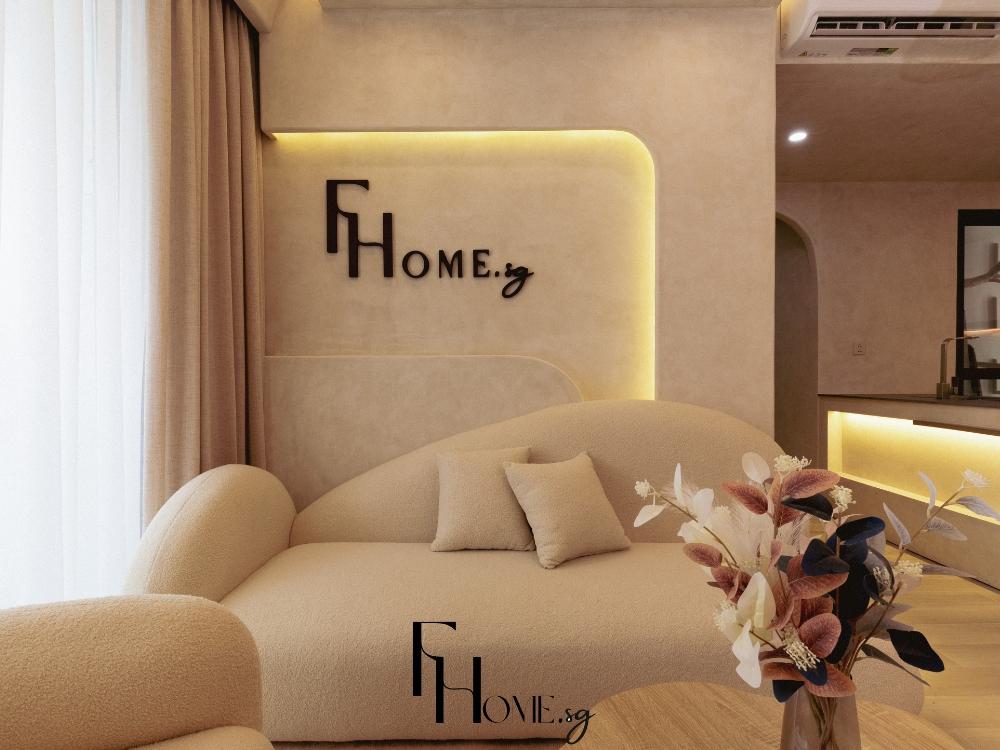 Phòng khách nhỏ phong cách Wabi sabi - Chung Cư 2 Phòng Ngủ 80m² với tông màu vàng trắng chủ đạo kết hợp đèn led