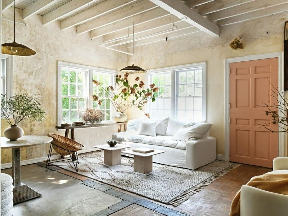 Phòng khách phong cách Eco sử dụng vật liệu tái chế và thiết bị tiết kiệm năng lượng, tạo không gian lành mạnh và thân thiện môi trường