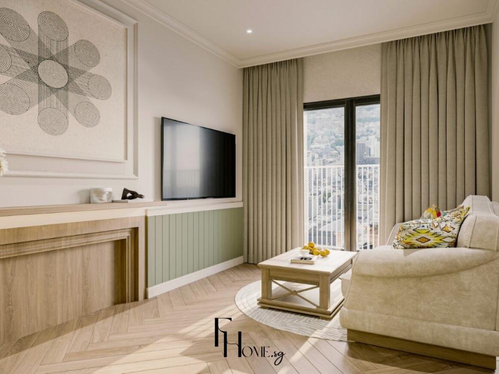 Phòng khách phong cách Farmhouse mang vẻ đẹp mộc mạc và ấm áp, kết hợp giữa gỗ thô, tông màu sáng và những chi tiết giản dị