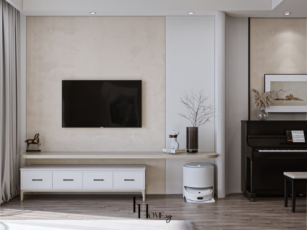 Phòng khách phong cách Hiện đại với tông màu trắng chủ đạo