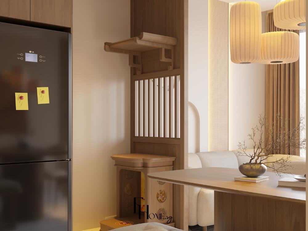 Phòng khách phong cách Japandi với sofa tối giản, bàn gỗ sồi