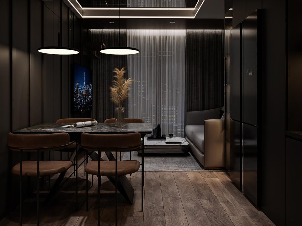 Phòng khách phong cách Luxury với sofa da, bàn đá cẩm thạch và đèn chùm mạ vàng