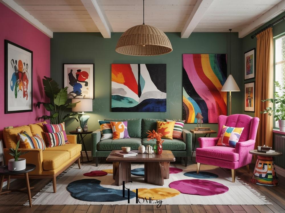 Phòng khách phong cách Mix & Match là nơi thể hiện cá tính sáng tạo của gia chủ, với sự kết hợp táo bạo giữa màu sắc, chất liệu và họa tiết
